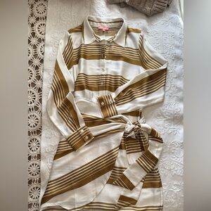 THML Long Sleeve Striped Maple and Cream Mini Hip Wrapped Dress
Size M | NWOT